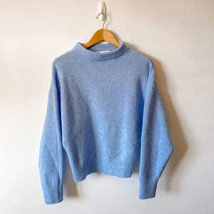 Zara Soft Knit Wool Blend Oversized High Neck Sweater Blue Size Small